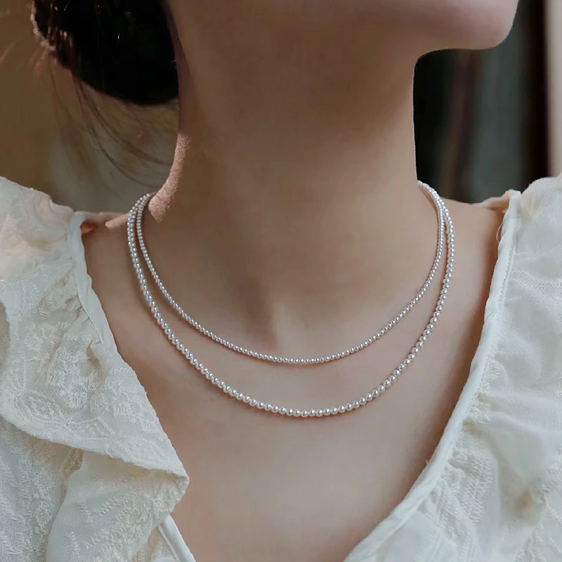 【L】S925纯银配件施家小米珠项链锁骨链项链女神链