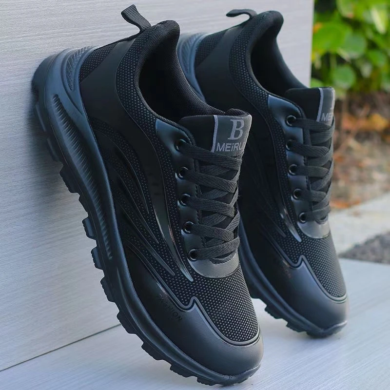 2024秋季新款防水防滑皮面休闲鞋男士百搭软底跑步运动鞋男鞋