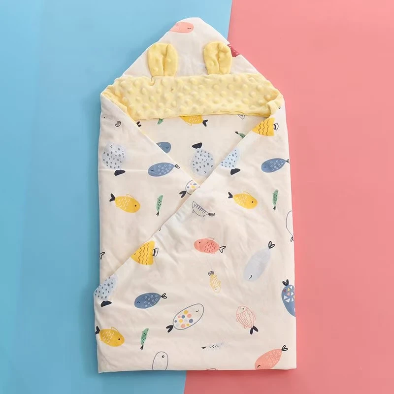 【90*90cm】双层豆豆绒抱被婴儿四季产房抱被四季款带拉链薄款