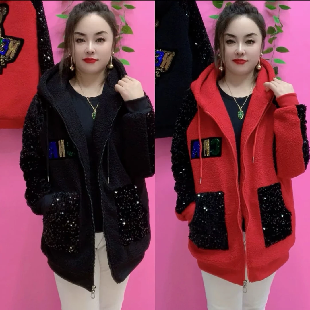 9109*款加厚时尚大码秋冬实用百搭好穿亮钻小熊连帽上衣棉外套