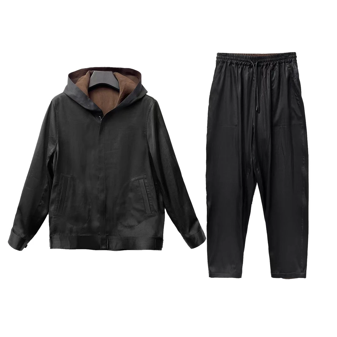 B24916+B24817-秋冬新款新中式香云纱重磅重缎休闲套装