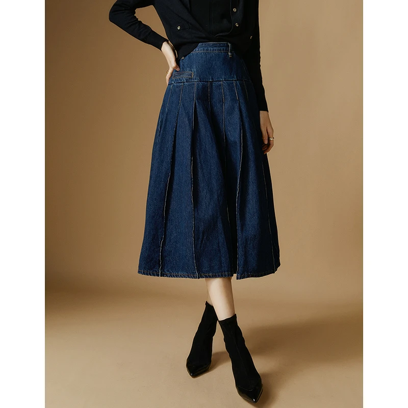 晚白新款高腰淑女减龄大摆遮肉休闲牛仔半身裙24062033