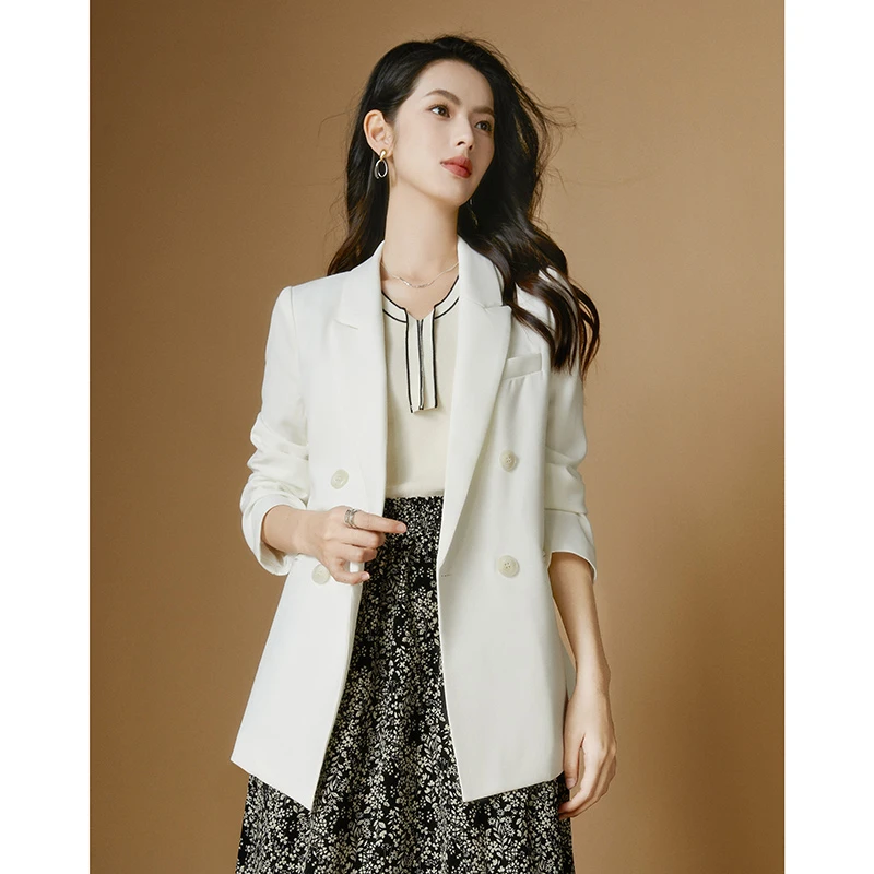 晚白早春新款简约外套百搭通勤气质翻驳领西装外套女24051115