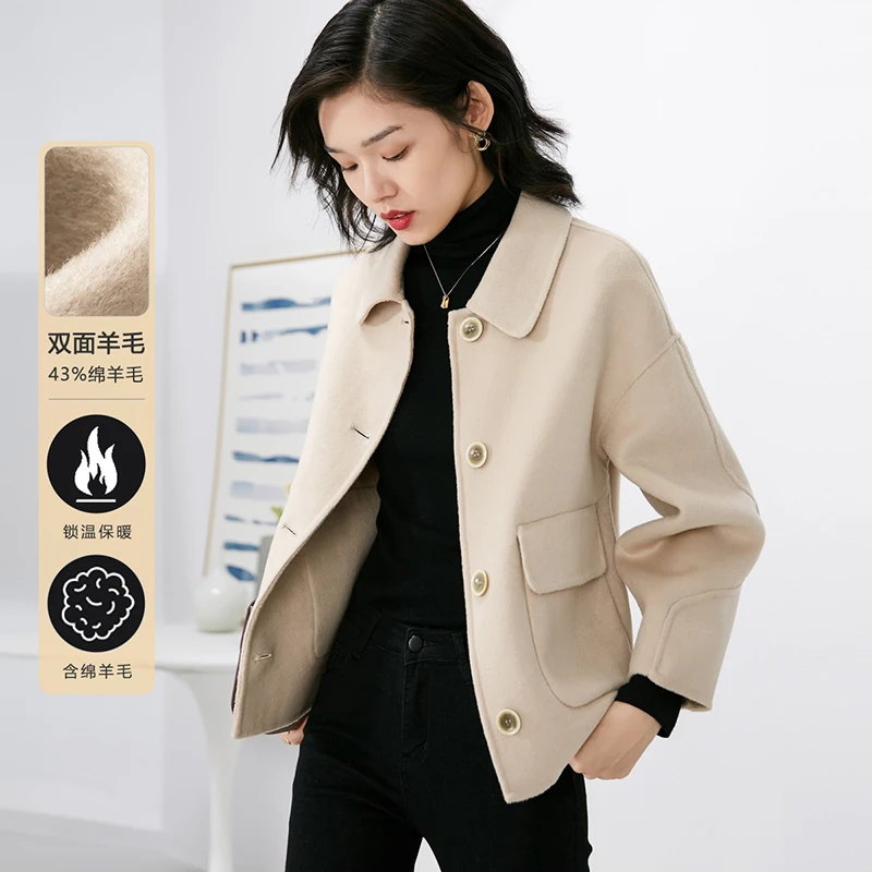 【断码清仓拼手速】冬款翻领长袖双面绵呢外套女23090440