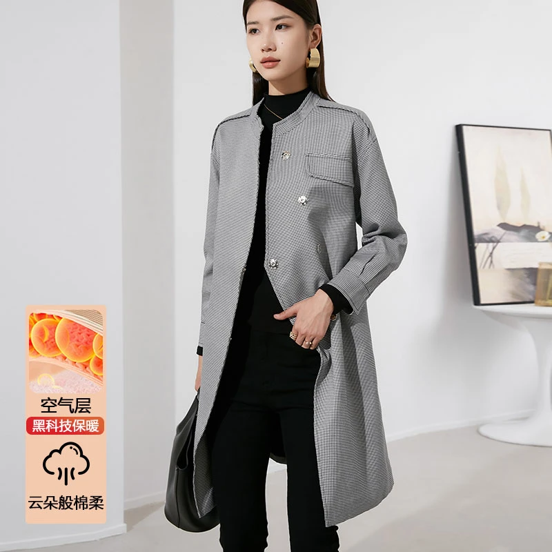 晚白冬新款通勤外套时尚简约夹棉保暖系带中长款棉服女23091360