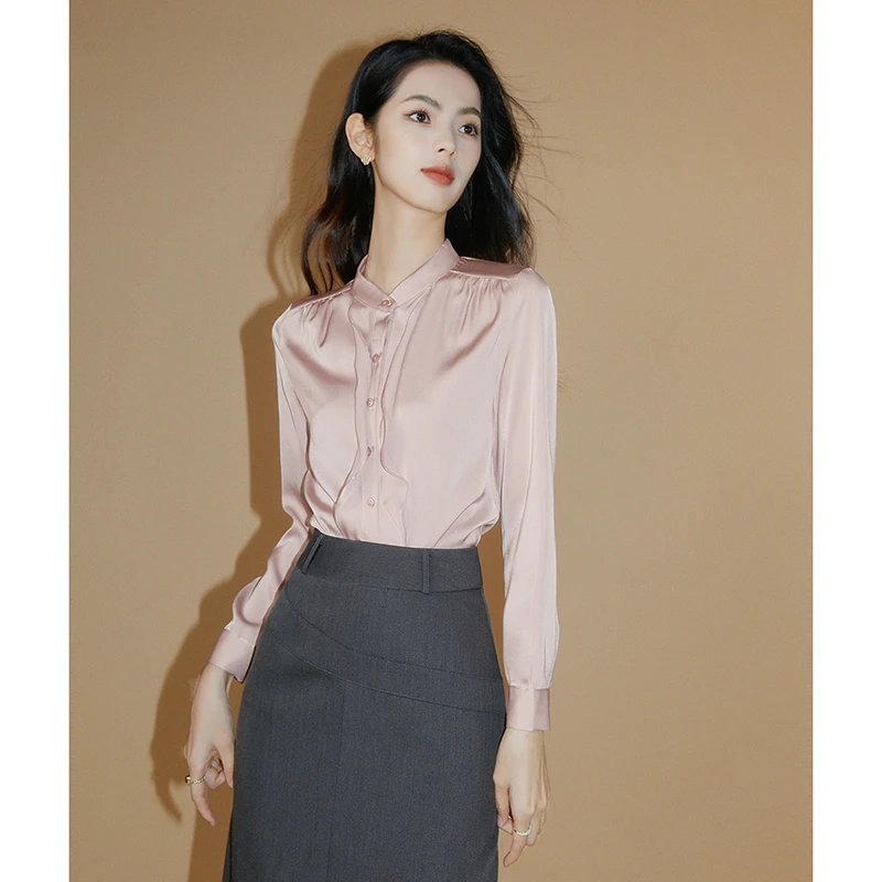 晚白【新品】衬衣长袖荷叶边衬衫女24061969