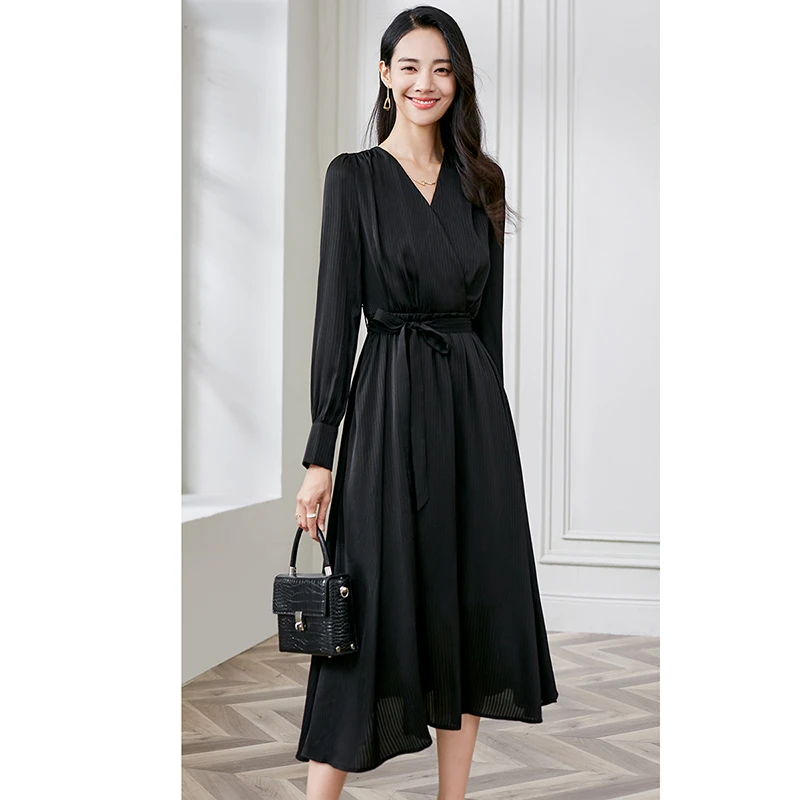 【断码清仓拼手速】衬衫长裙V领长袖A摆连衣裙23121004