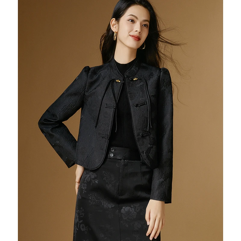 晚白春款小个子穿搭气质上衣新中式立领提花外套女24070601