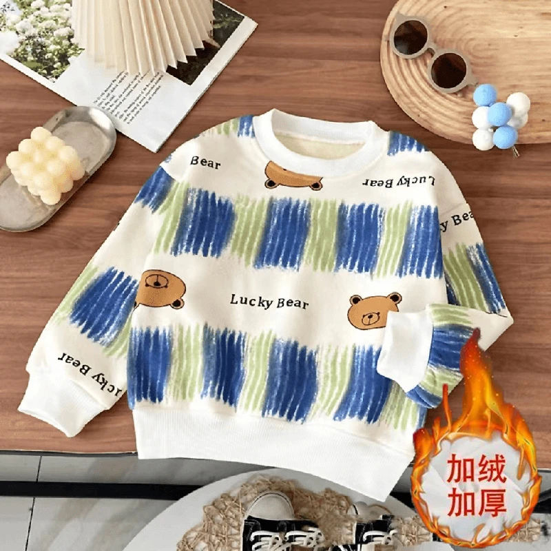 2024秋冬新款儿童加绒印花圆领卫衣百搭喜庆长袖洋气潮流休闲外套