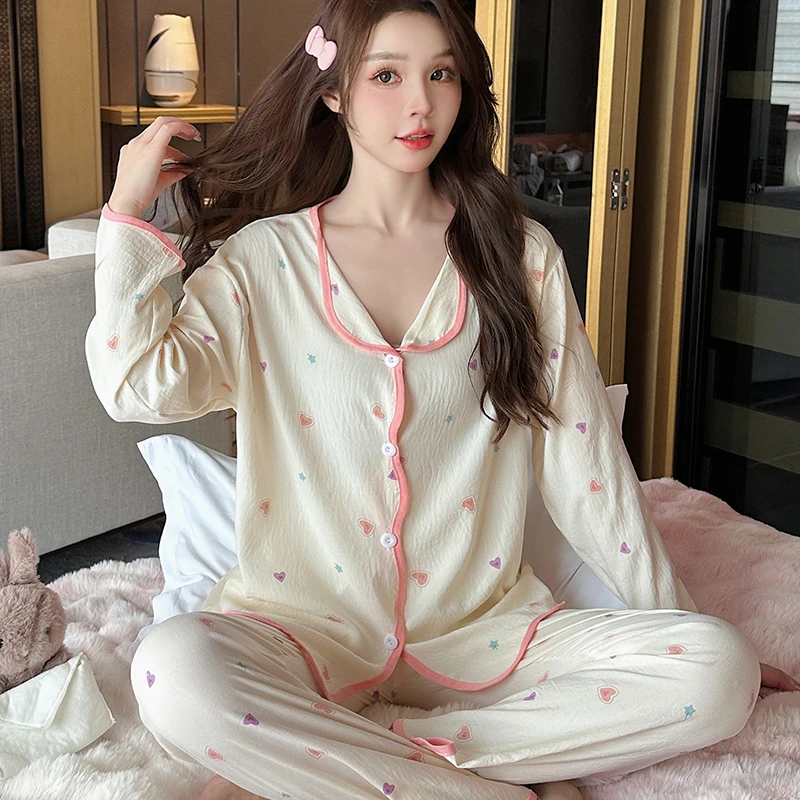 睡衣女款春秋季薄款长袖公主风甜美花朵可爱冬天家居服套装3037