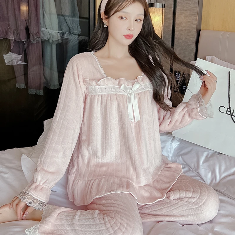 睡衣女秋冬2024年新款长袖加厚加绒法兰绒冬季天家居服套装901