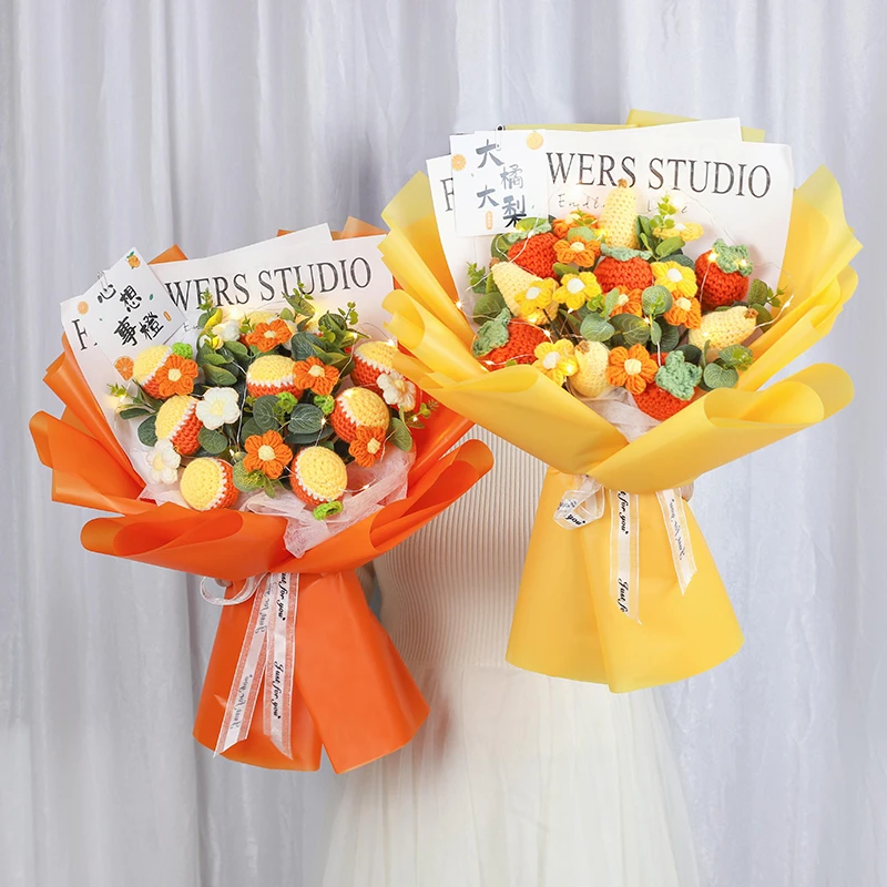 创意编织水果毛线花束手工成品送闺蜜朋友生日成人礼物柿柿如意女