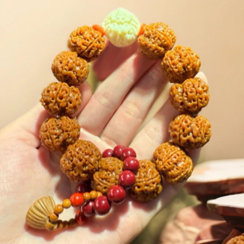 五瓣梅花蜂窝粗筋双龙大金刚手串（龙）小砂高定