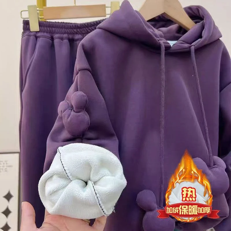女童冬装加绒套装2025新款韩版儿童运动服秋冬季女大童休闲两件套