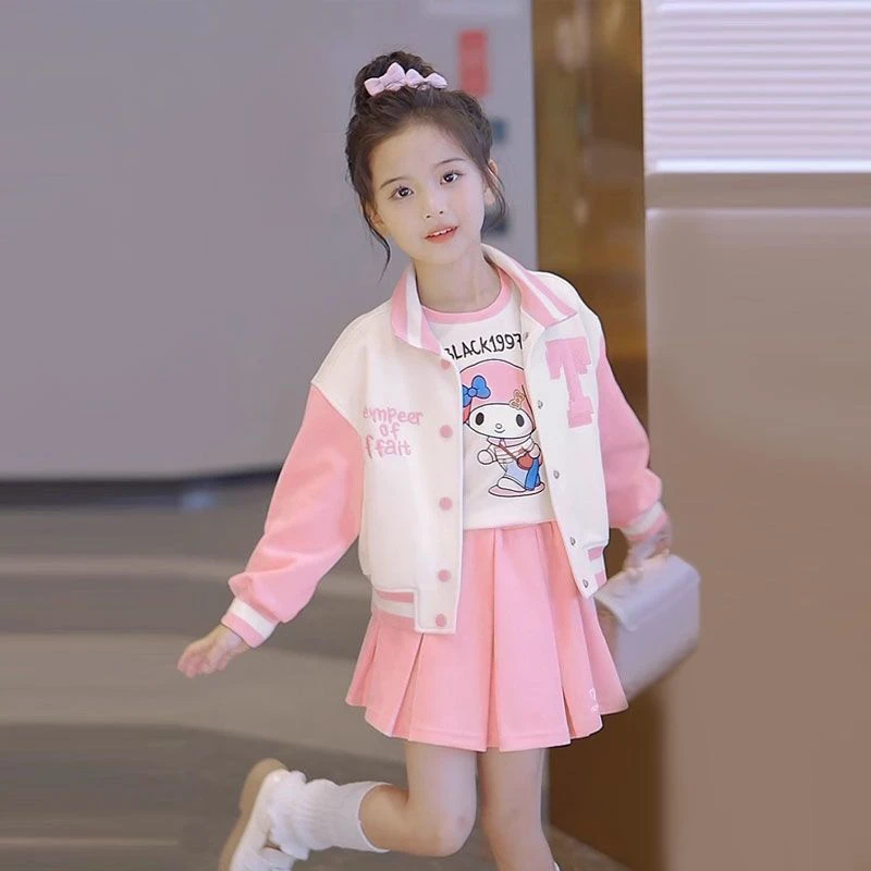 女童美乐蒂春秋套装2025新款儿童韩版外套女孩洋气儿童卡通三件套