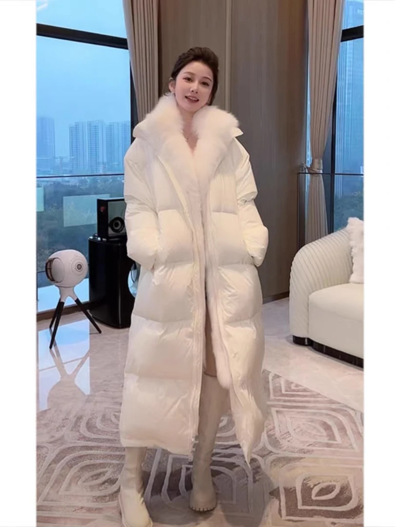 【真狐狸毛领】鹅绒长款外套白色长款羽绒服女冬季2024高级感超好看