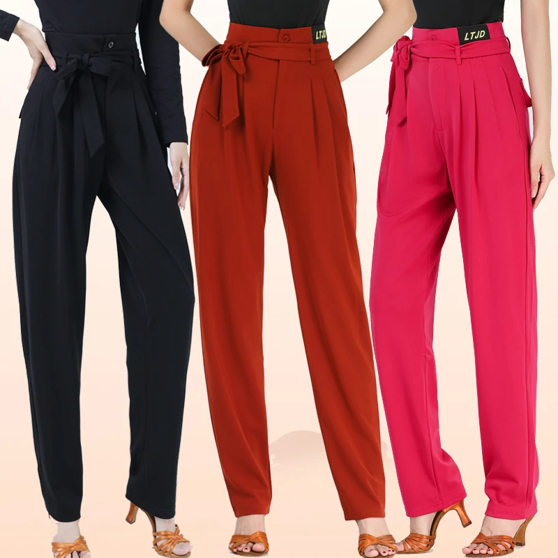 吉特巴拉丁舞飘带裤练功裤高腰宽松弹性有口袋女士演出裤子