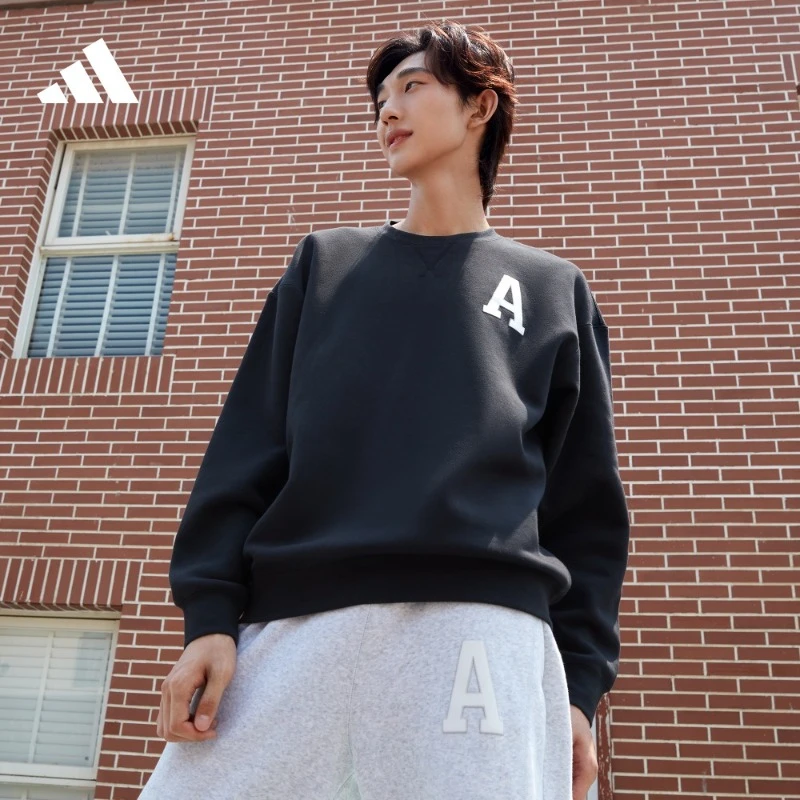 阿迪达斯官方 男女情侣款加绒圆领长袖卫衣套头衫adidas IB2745