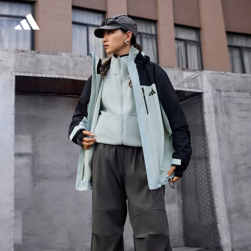 阿迪达斯官方 拒水防泼加绒内胆三合一连帽外套男女adidas JW1650