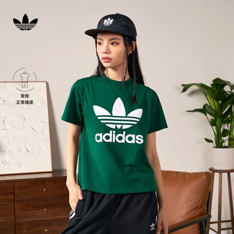 阿迪达斯官方三叶草 女款运动圆领短袖T恤 adidas TREFOIL IB7424
