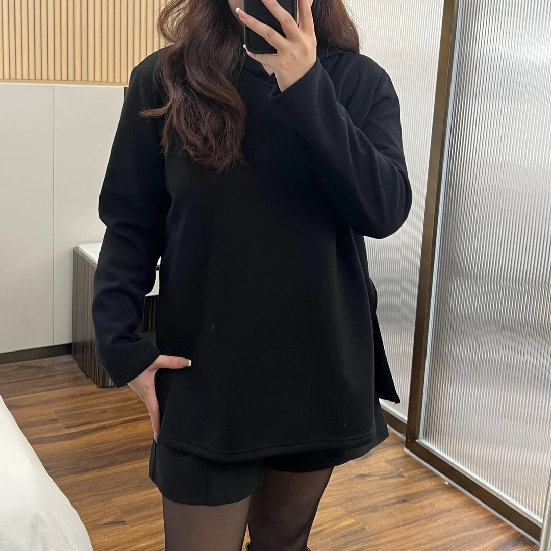 橙子微胖定制【冬日柔光】秋冬加绒保暖休闲纯色百搭连帽卫衣LHC941