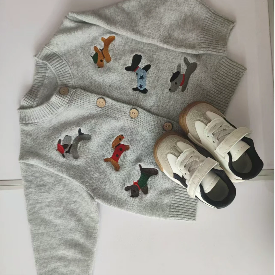 2024秋冬季新款百搭休闲男童女童亲子针织衫毛衣 刺绣六只小狗