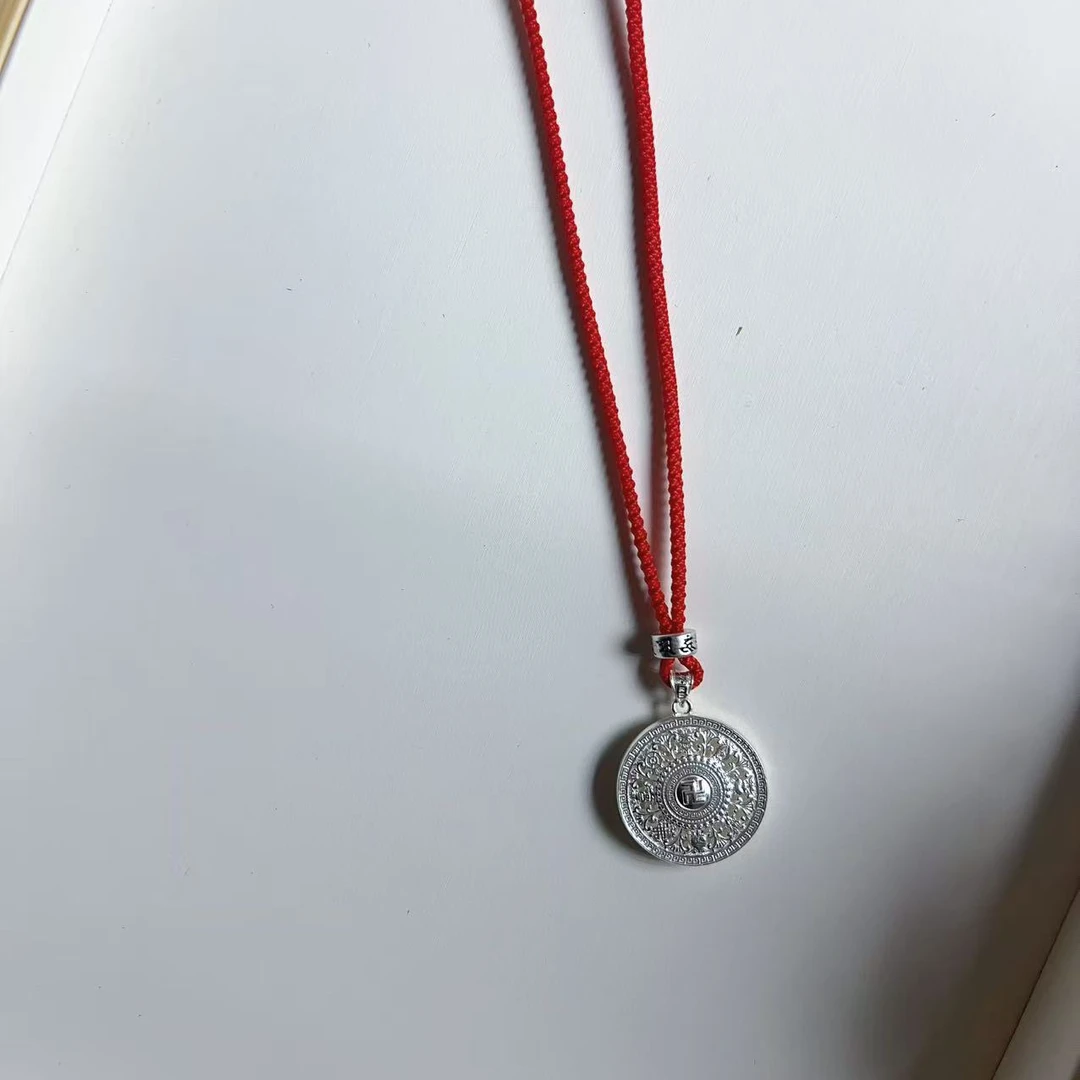 吊坠足银 足银八宝罗盘时尚编织编绳古法银色银制品坠链素款