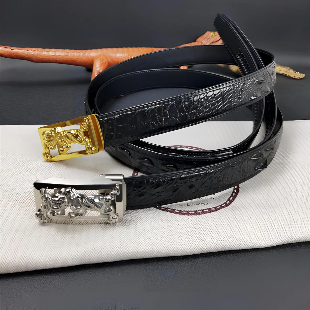正宗鳄鱼皮卡槽3.4男士腰带钢外穿扣黑色时尚百搭真皮休闲皮带