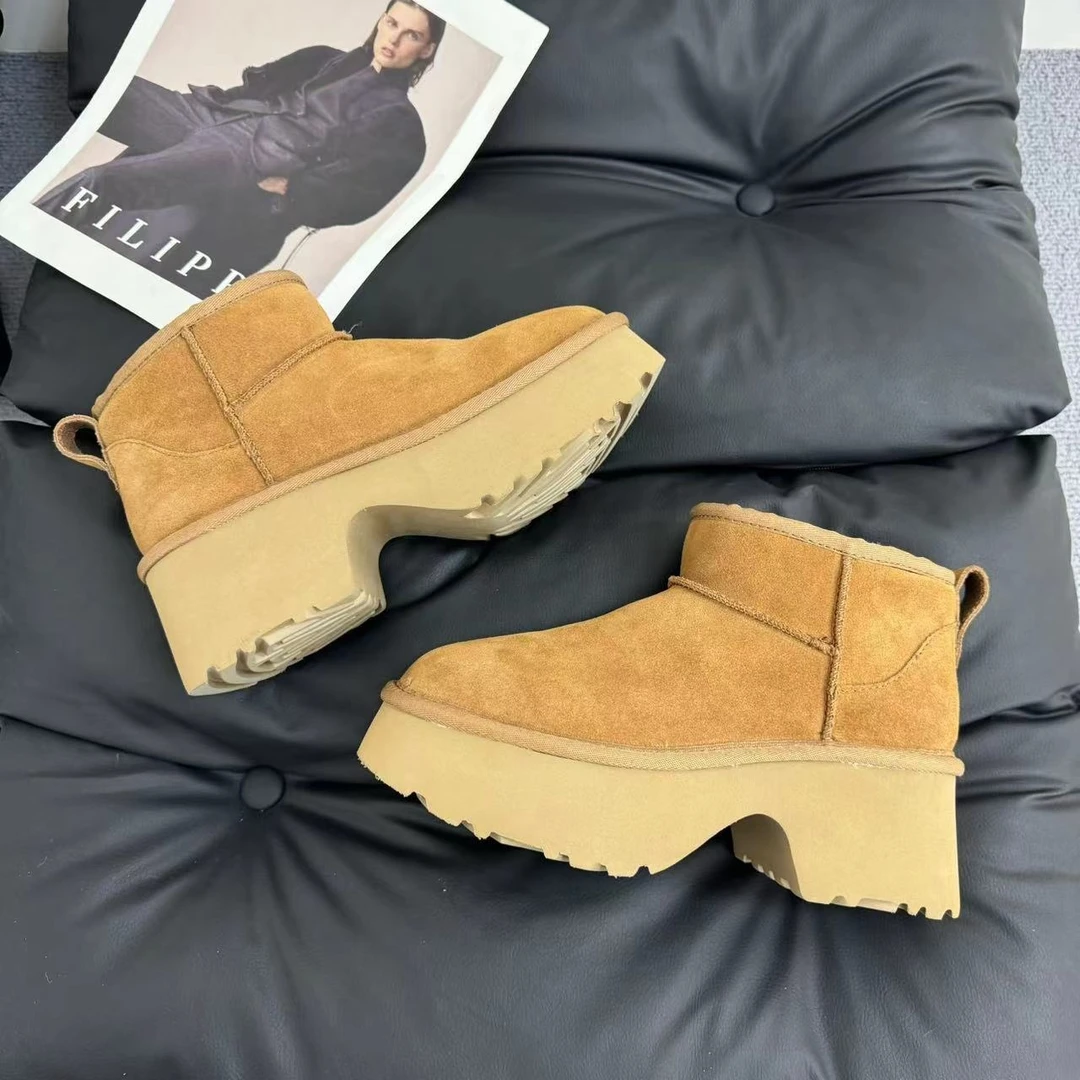 LINNRUGG桑坡工厂上新厚底人鱼坡跟超短靴真皮真毛冬季时尚休闲鞋