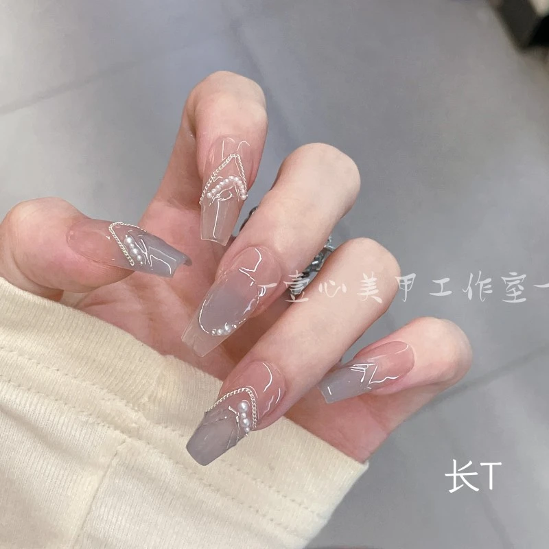 纯手工定制穿戴甲 壹心推荐 月色如银美甲贴片可拆卸假指甲贴10片