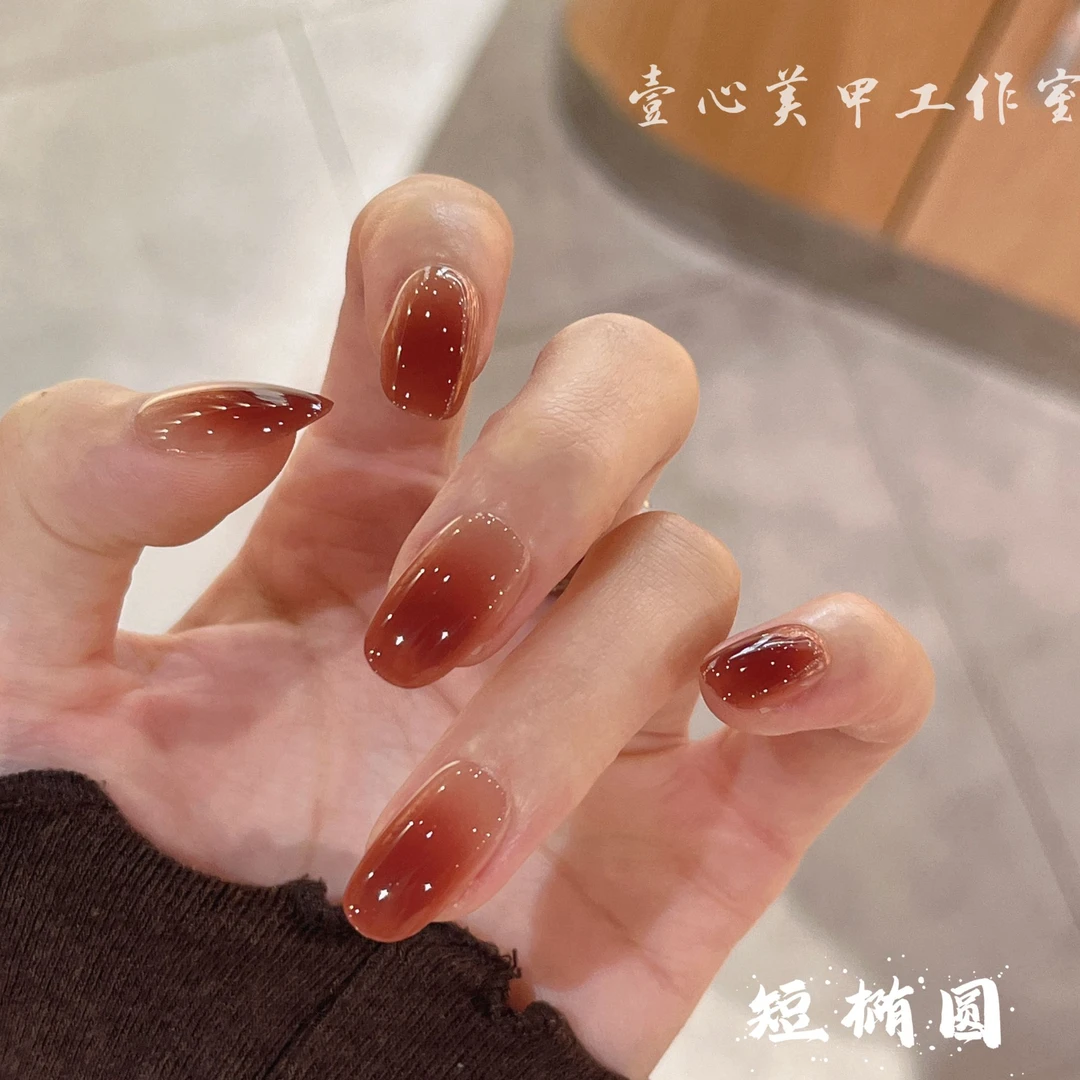 酒渍番茄-壹心纯手工穿戴甲 可拆卸假指甲贴 10片装