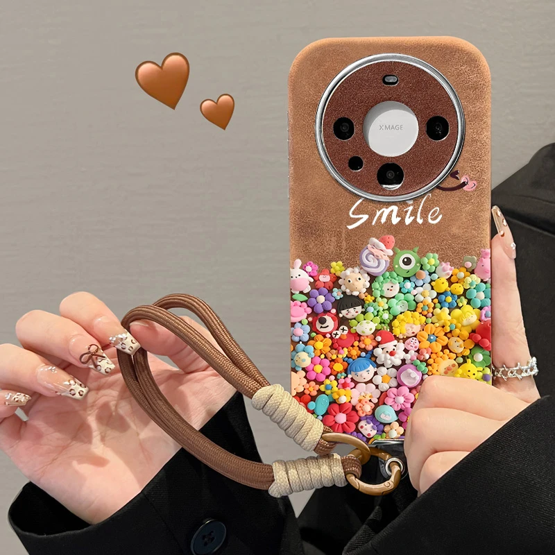 油画熊适用于华为mate70手机壳防摔mate60pro秋冬挂绳小公仔