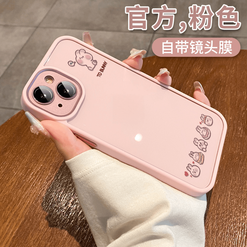 油画熊适用于苹果15粉色手机壳简约高级感iPhone13防摔创意透明14