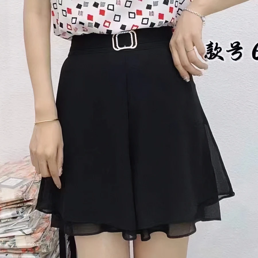 【清凉一夏】夏季新款百搭金属扣显瘦气质黑色春季纯色休闲裤裙-669