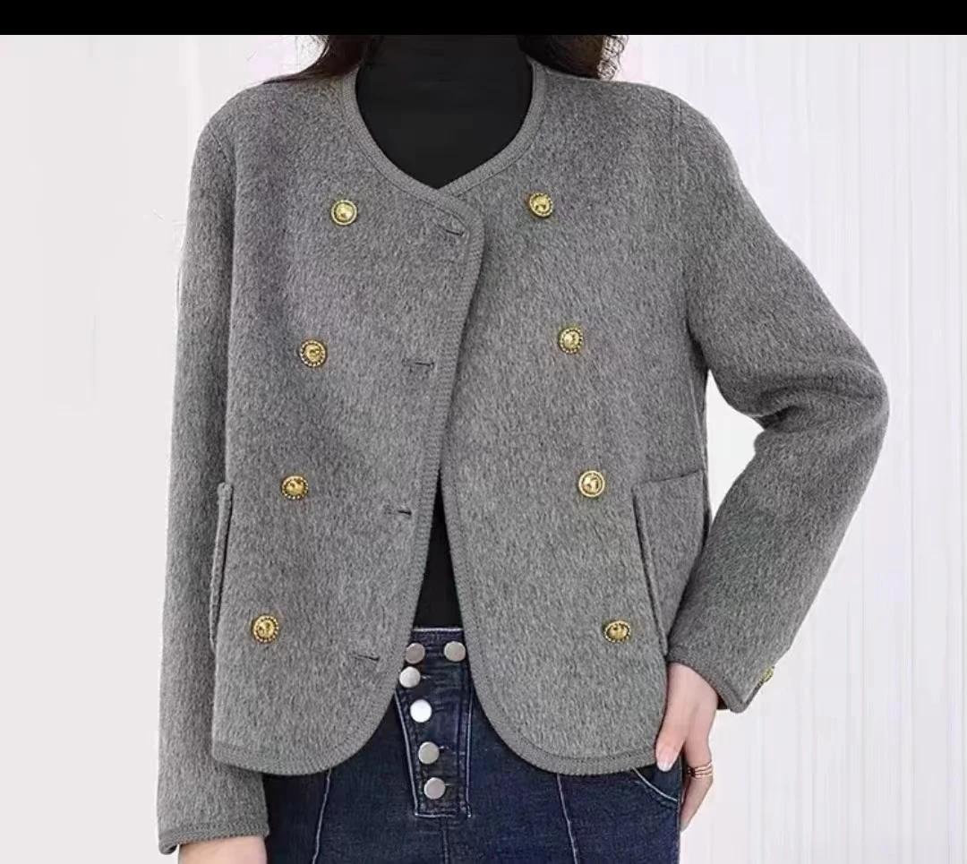 时尚双排扣女士外套秋冬季新款短外套小香风百搭气质潮流轻奢-903