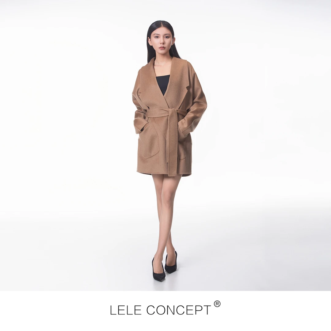 【LELE】秋冬美拉德系带双面大翻领阔版宽松驼色设计师大衣D0012