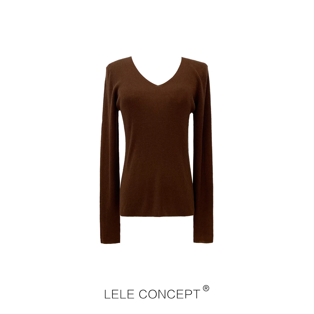 【LELE】秋冬V领针织打底衫V领气质百搭显瘦修身长袖设计师S0302