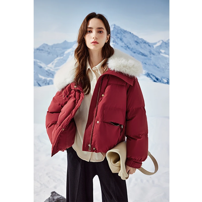 【朱砂痣】秋水伊人毛领羽绒服24冬90白鸭绒外套624410A150085