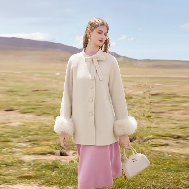 【千金】秋水伊人绵羊毛狐狸毛大衣25女双面呢外套624410A120038