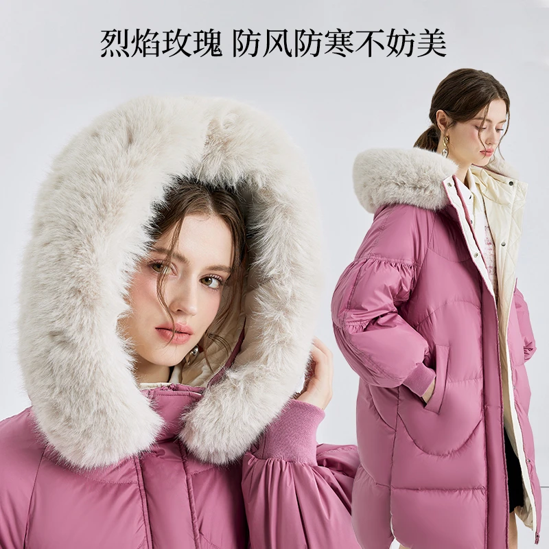 【粉蔷薇】秋水伊人毛领中长款羽绒服冬新款女外套623410M150761