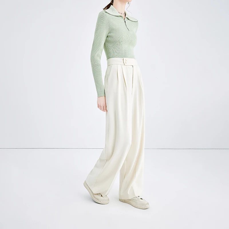 秋水伊人宽松休闲长款拖地直筒西装裤女装百搭裤子623307C080154