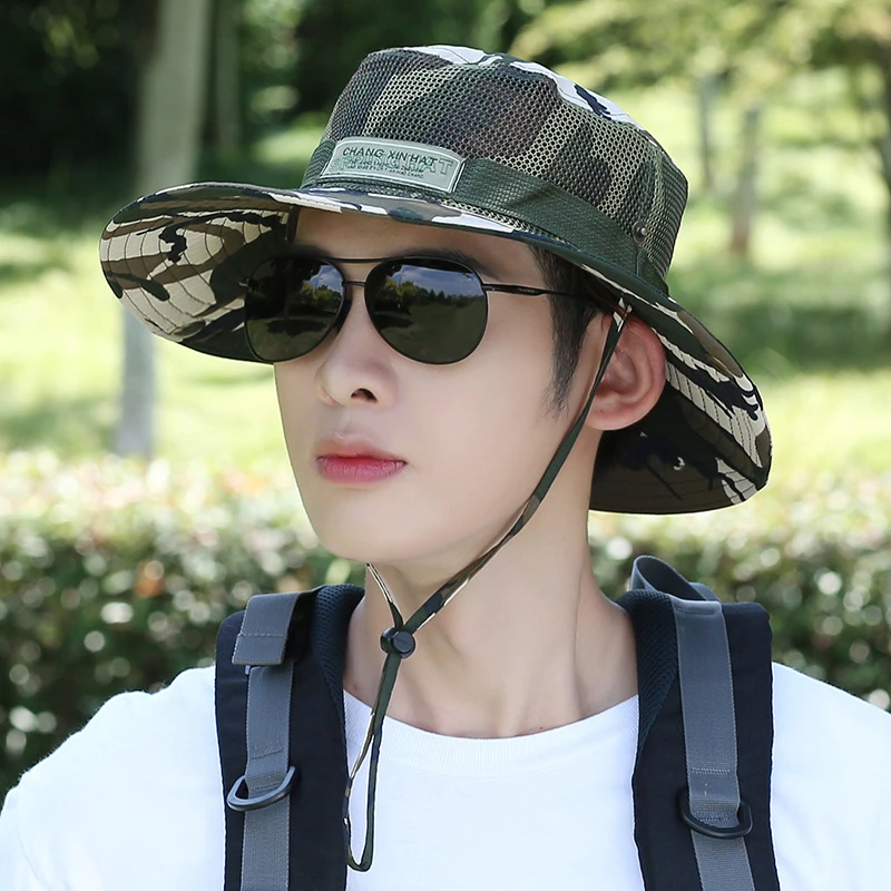 帽子男夏季遮阳防晒帽网眼透气防紫外线登山帽男士迷彩太阳帽户外