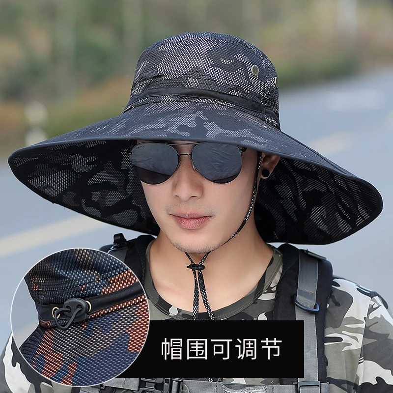 遮阳帽男士渔夫帽大檐钓鱼防晒帽户外登山帽夏季防紫外线太阳帽子