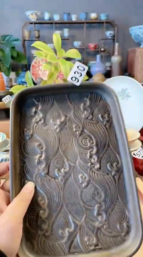 【闪购商品】瓷碗长方托雕刻黑930