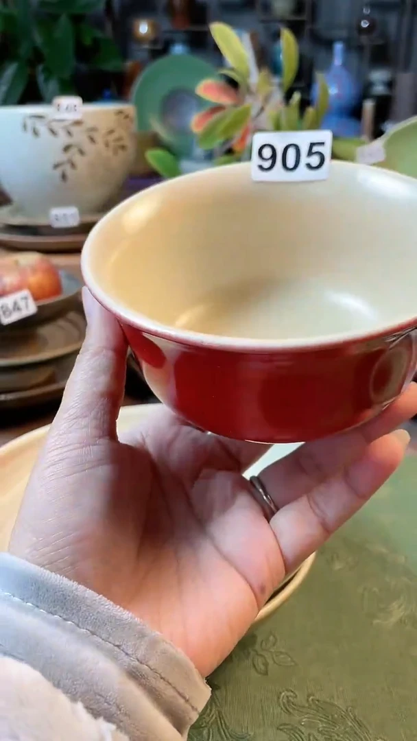 【闪购商品】陶瓷碗905万福碗外红内黄4只