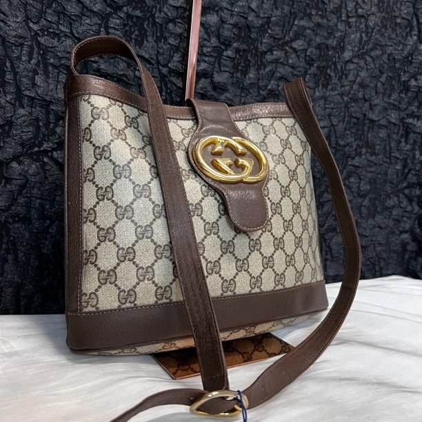 95新 GUCCI/古驰 大喜/双G大LOGO老花水桶单肩包