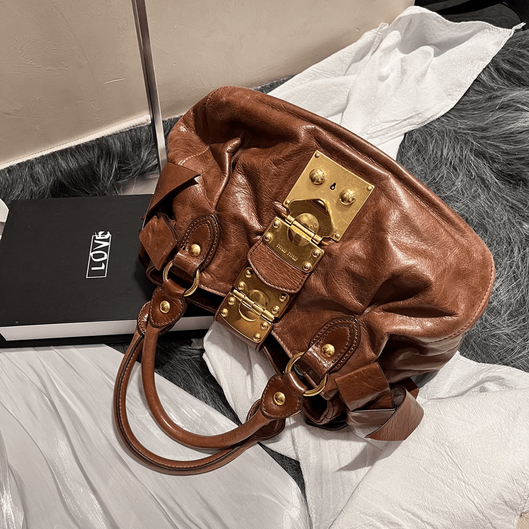 95新 MIU MIU/缪缪 美拉德色系蝴蝶结手提包