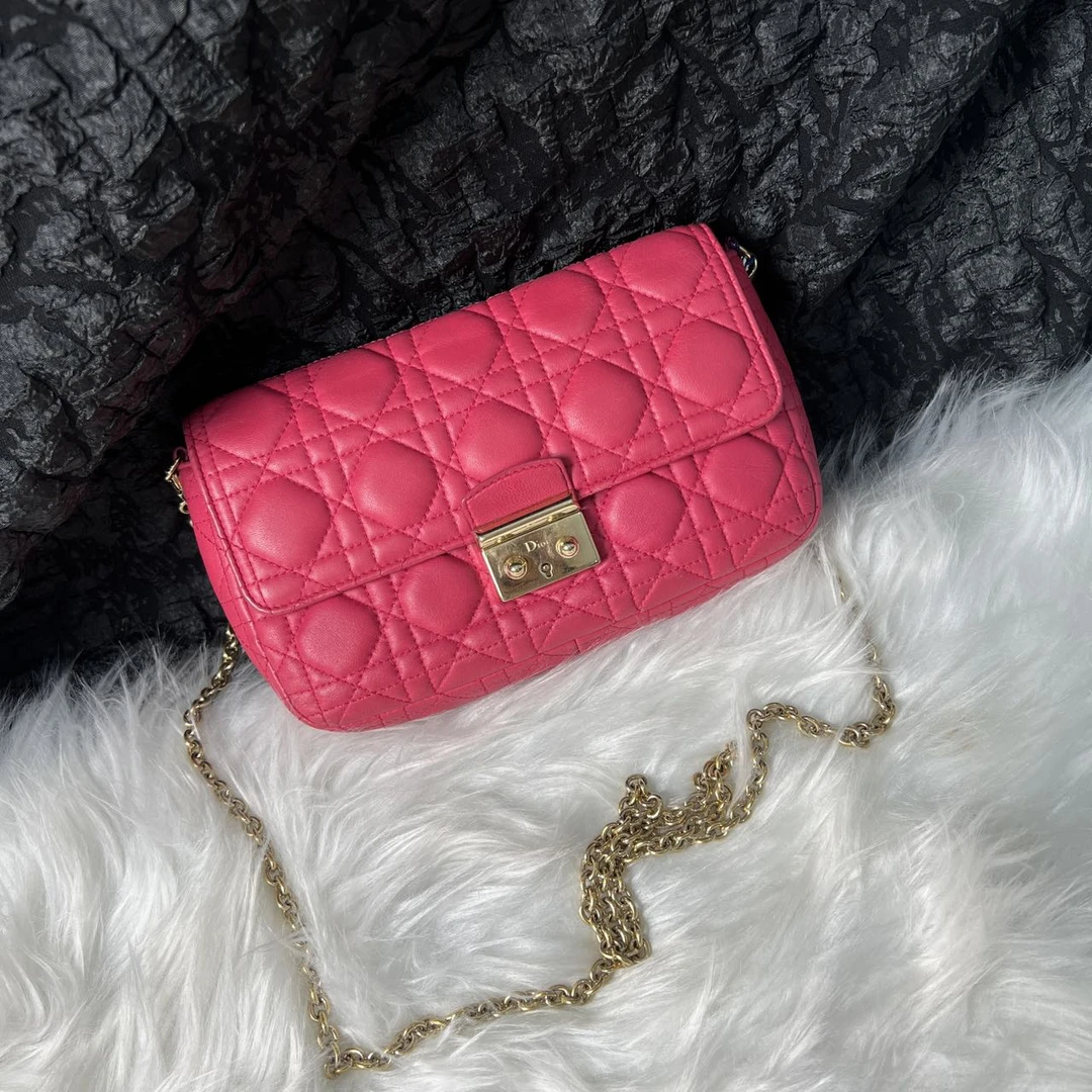 95新 DIOR/迪奥 大喜/迪奥枚粉色戴妃斜跨包链条包高智淡人