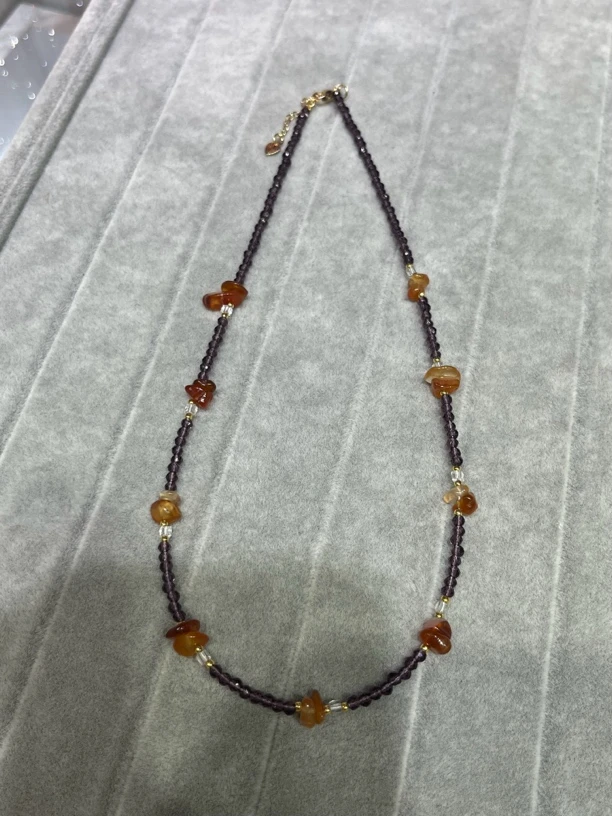 天然玛瑙碎石搭配紫锁骨链