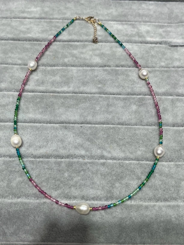 天然珍珠满天星彩碧红绿项链